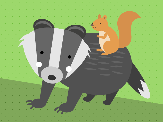 Squirrel riding on the back of a badger